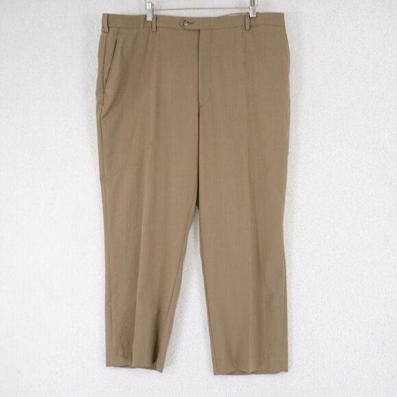 Jos A Bank Executive Tailored Fit Tan Wool 40/27 Dress Pants Flat Front High Ris - Picture 1 of 9
